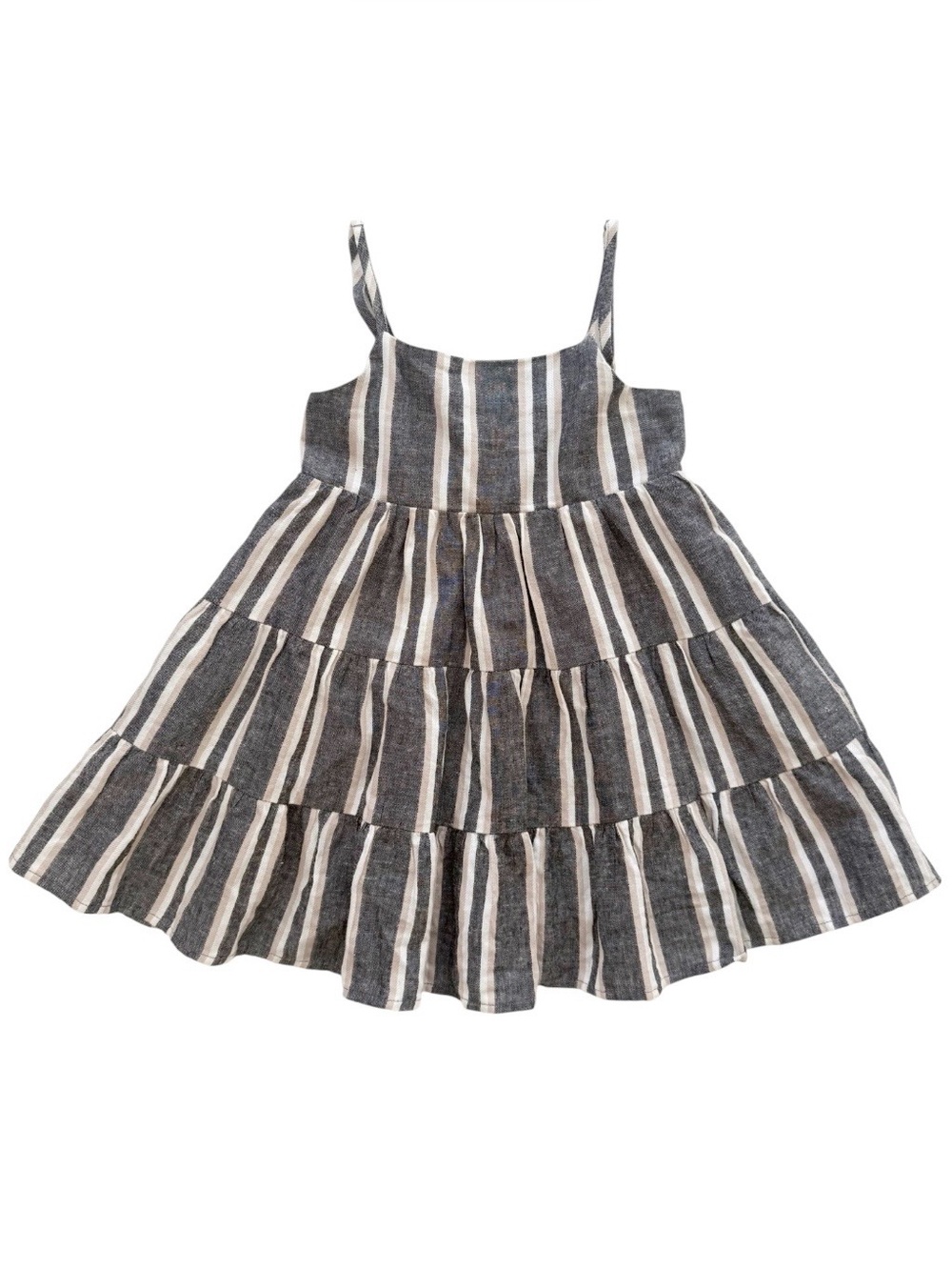 Little Bipsy Linen Blend Tiered Dress 3/4y